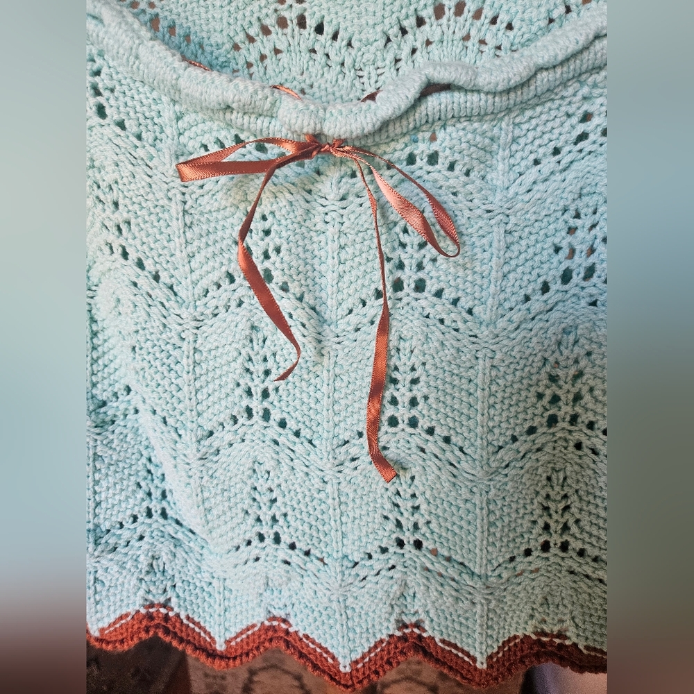 NWOT Urban Outfitters Aqua Open-Knit Sweater with Brown Trim - Picture 6 of 17